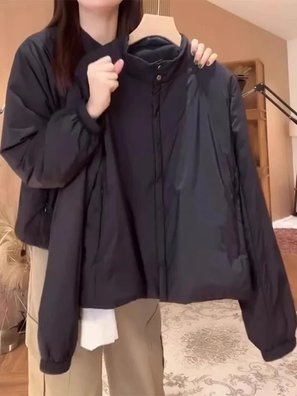 黑色立领夹克外套女装2025秋冬新款宽松简约百搭休闲短款长袖上衣