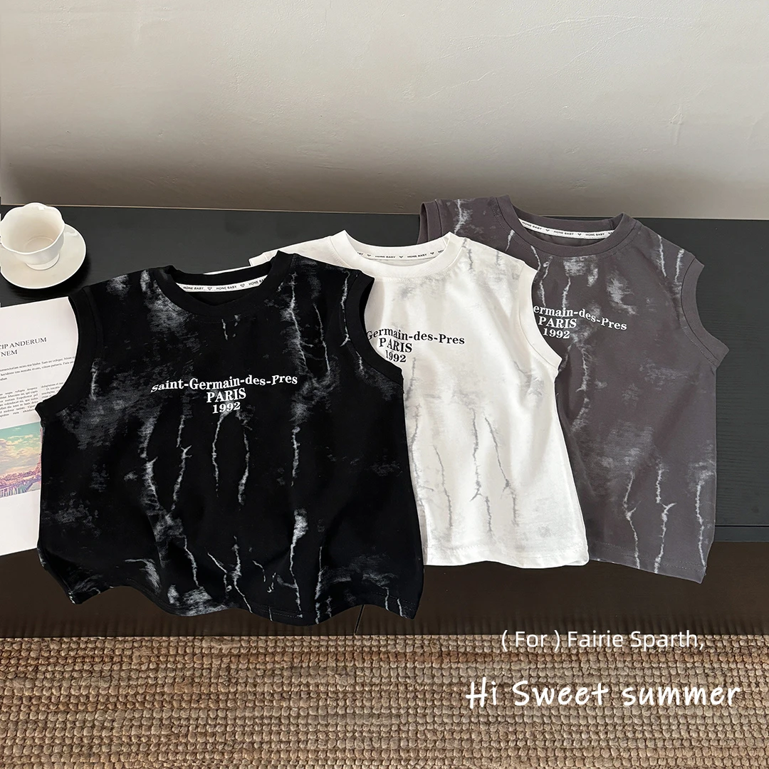 【太酷辣】儿童夏季满印宽肩背心T恤无袖韩版洋气上衣百搭运动亲子