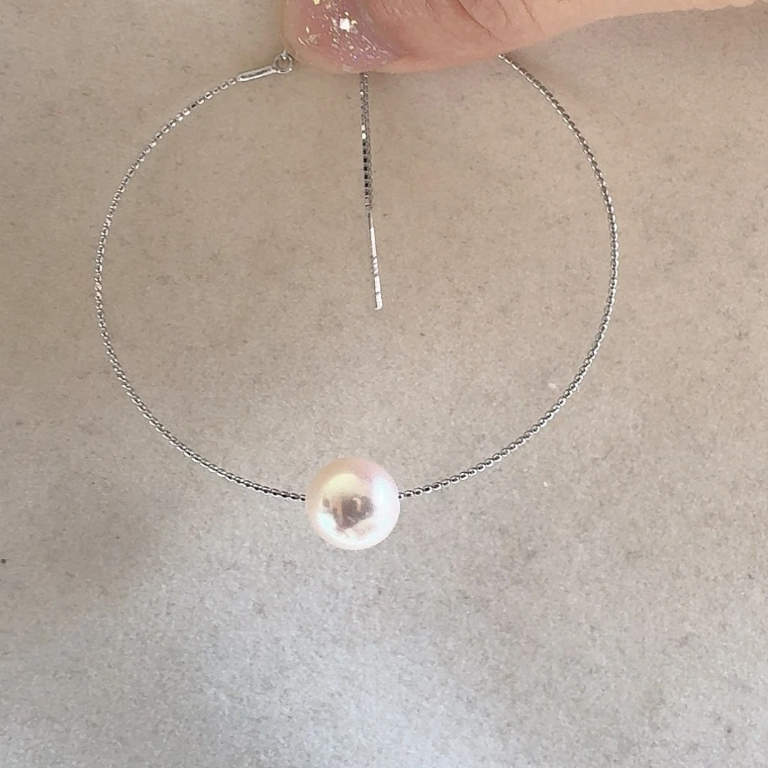 淡水珍珠手绳银S925镶嵌8-9mm白珠手镯