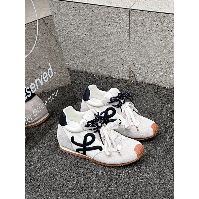 【珍妮专属】小个子真皮内增高复古系带百搭休运动鞋女德训鞋多巴胺