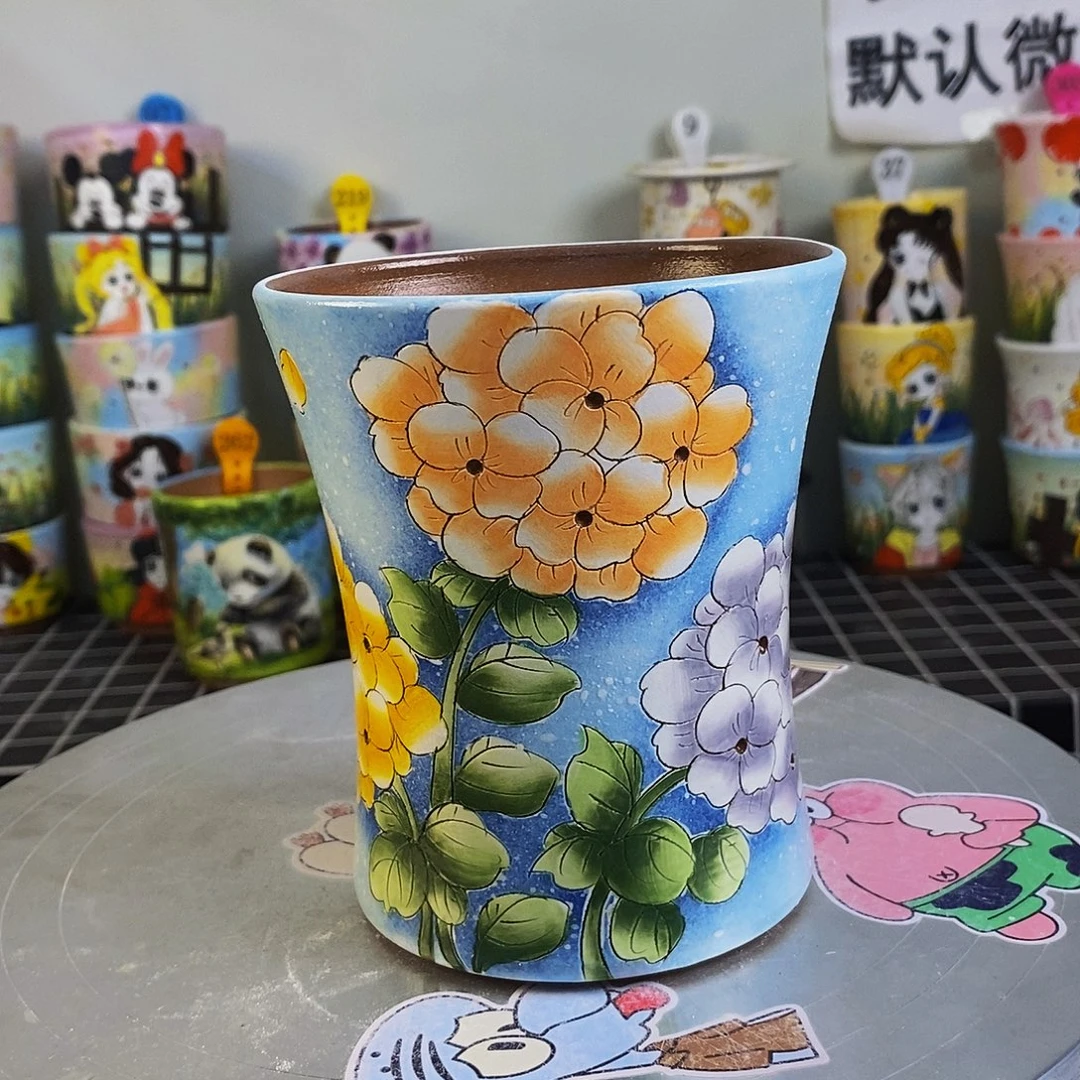 紫砂花盆红陶手绘花盆