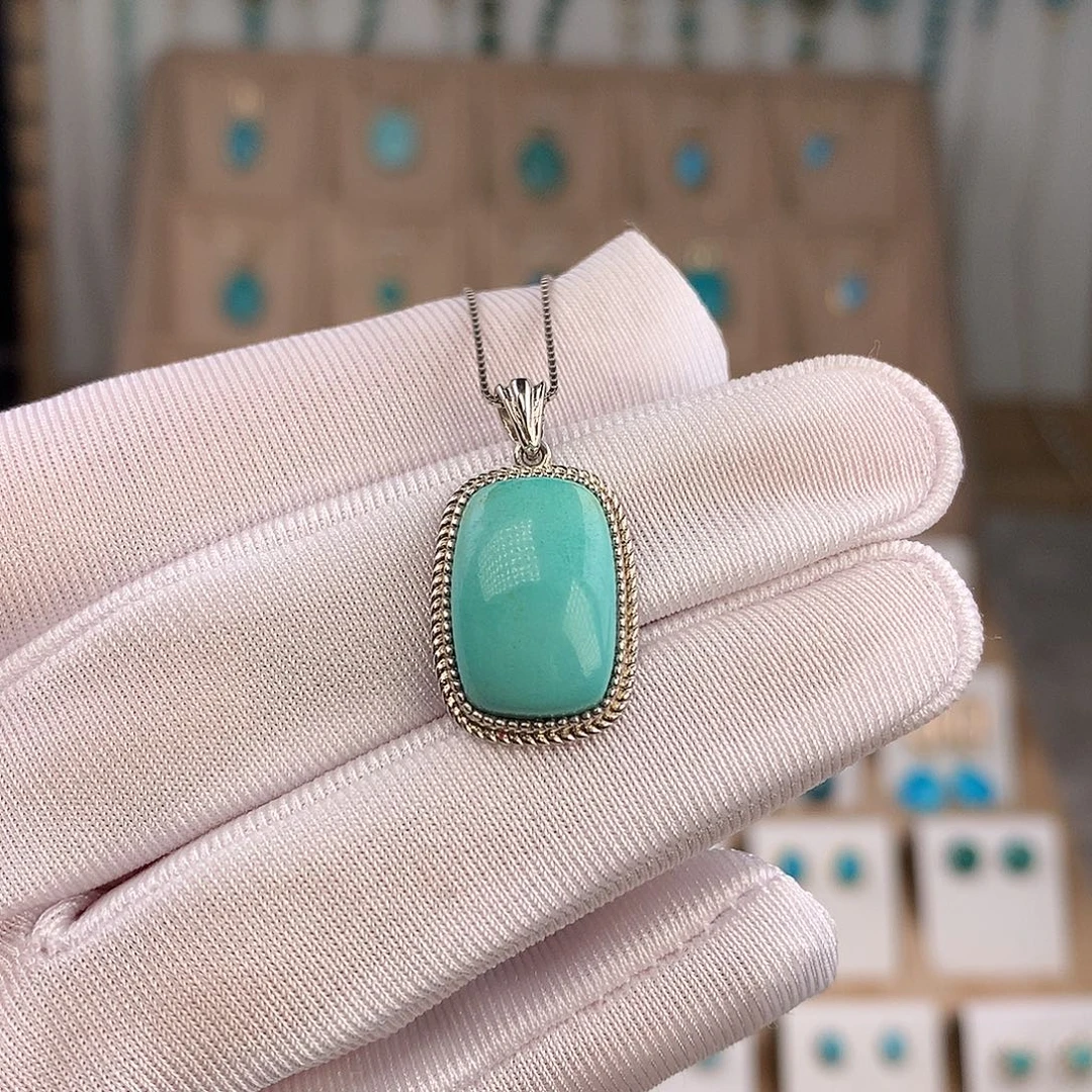 绿松石银S925镶嵌吊坠(不含链)