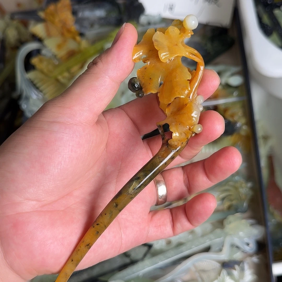 寻***舍未镶嵌蛇纹石玉发饰