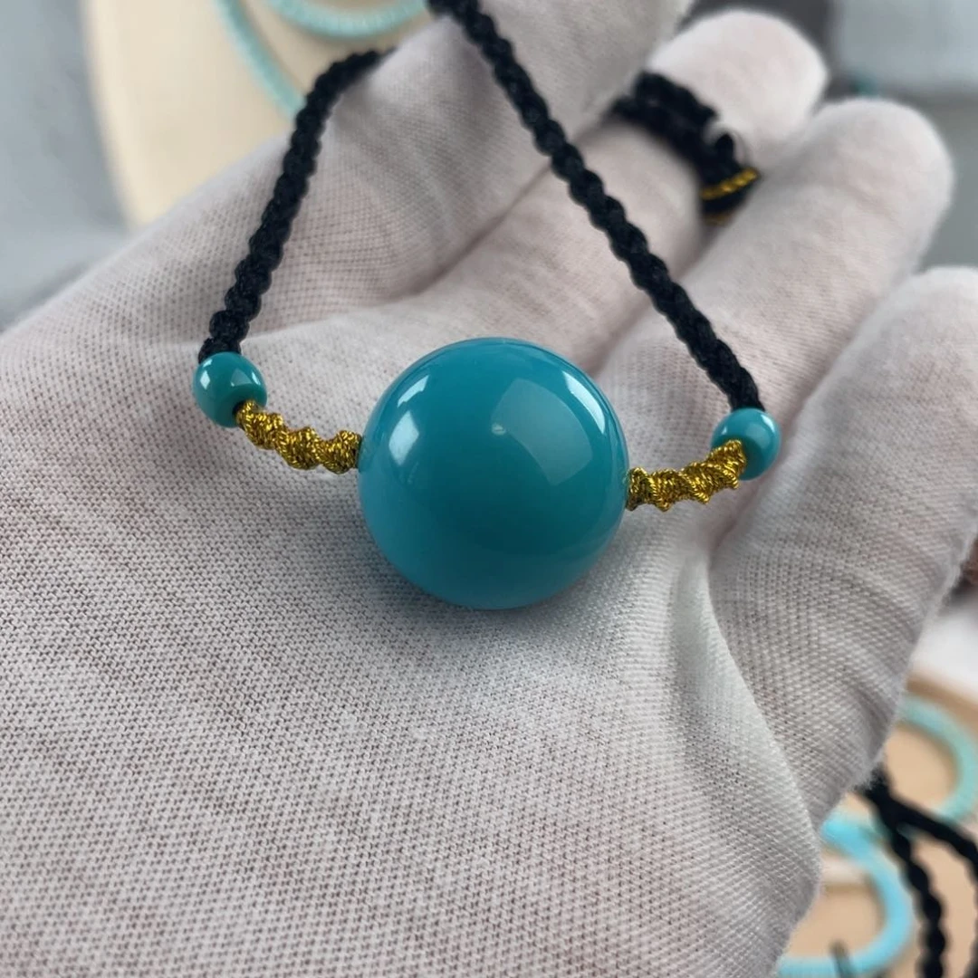 绿松石手链未镶嵌S****a精品玉化蓝圆珠卡20