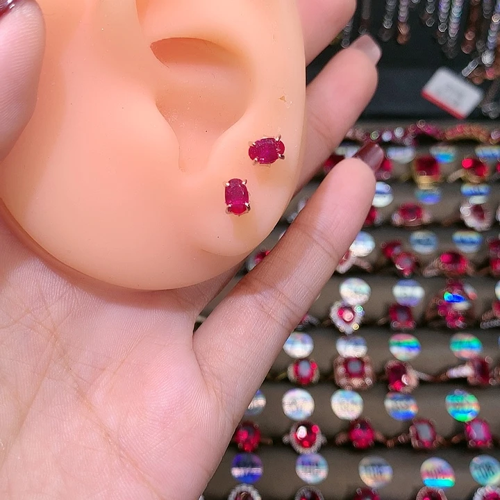 红宝石耳饰银S925镶嵌46