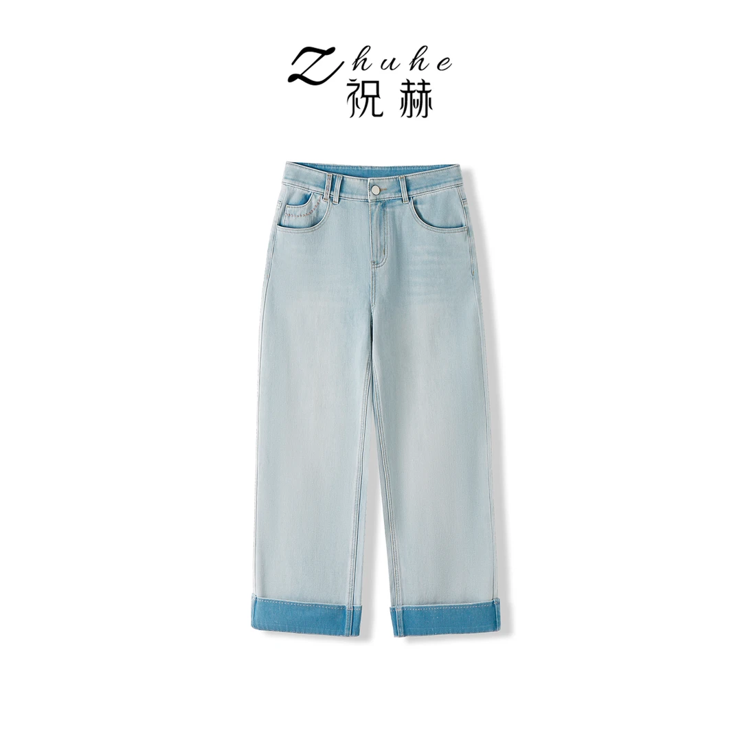 【细说定制】时尚设计感高腰直筒浅色牛仔裤-5XK81928