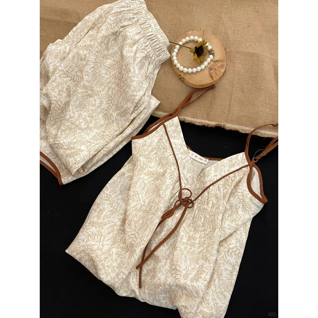 【国风吊带】新中式高级感吊带睡衣女款春夏2025新款大码套装家居服