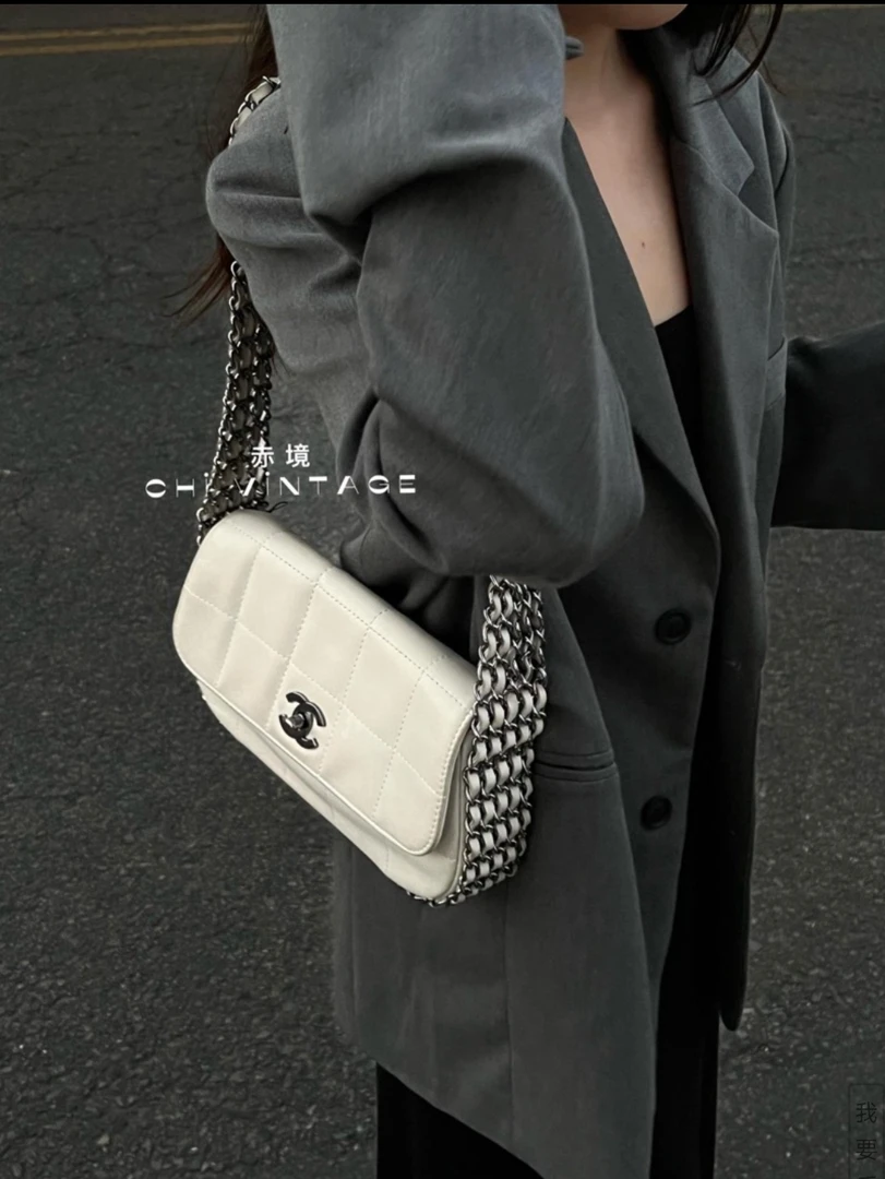 95新 Chanel/香奈儿 4275 白银瀑布多链条冰格cf腋下包小号03-04