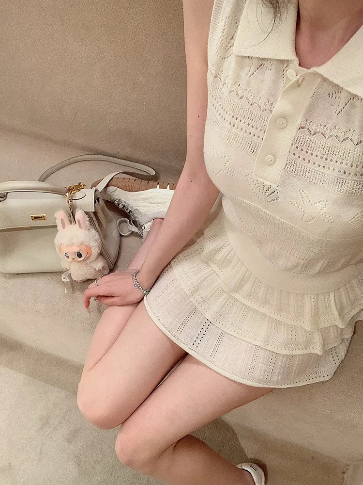 老钱复古钩花盛夏针织镂空松软细腻polo马甲上衣