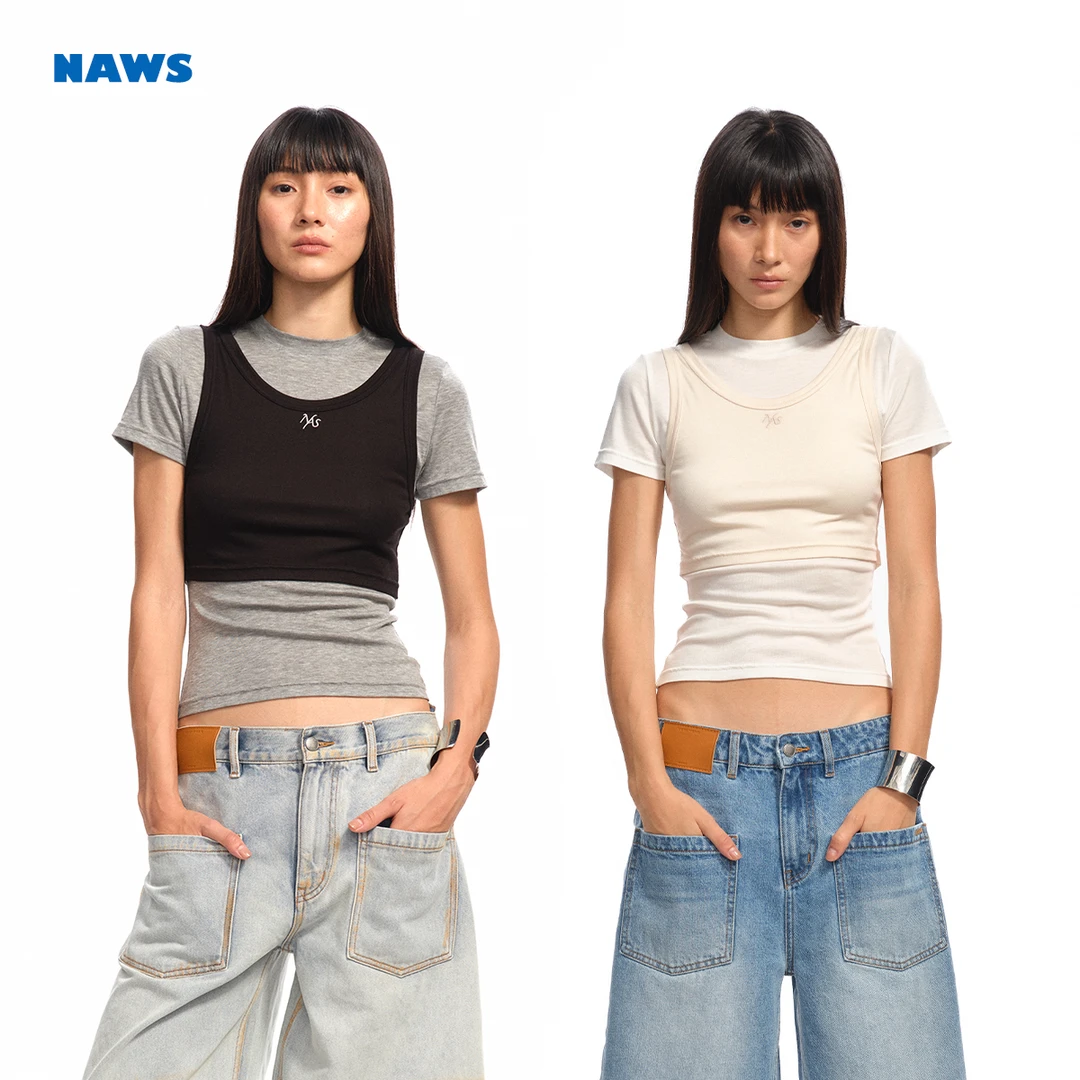【达播专属】NAWS 马赛Tee【Nice系列】修身撞色拼接休闲两件一式短袖