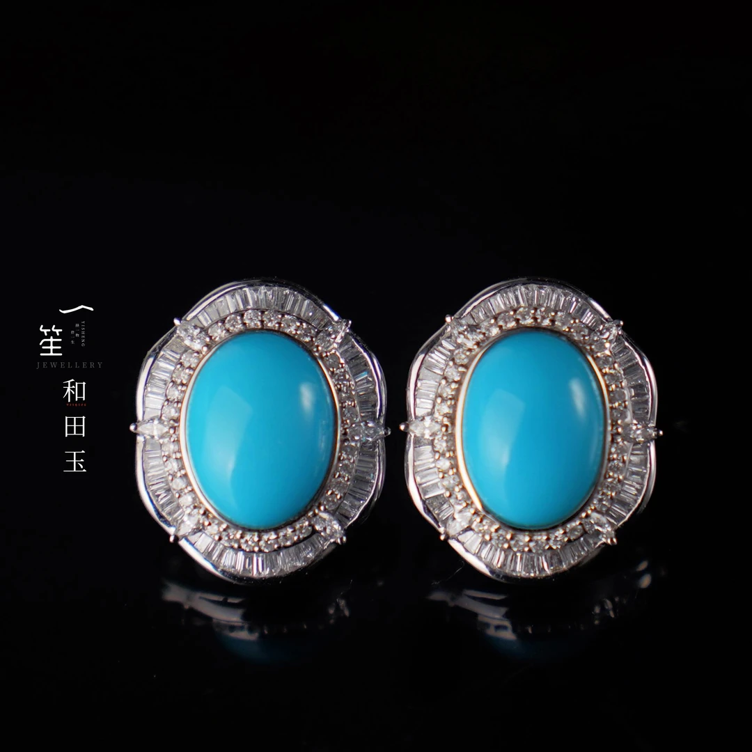 【一笙珠宝】收藏级湖北原矿绿松高瓷蛋面耳钉 YS23338