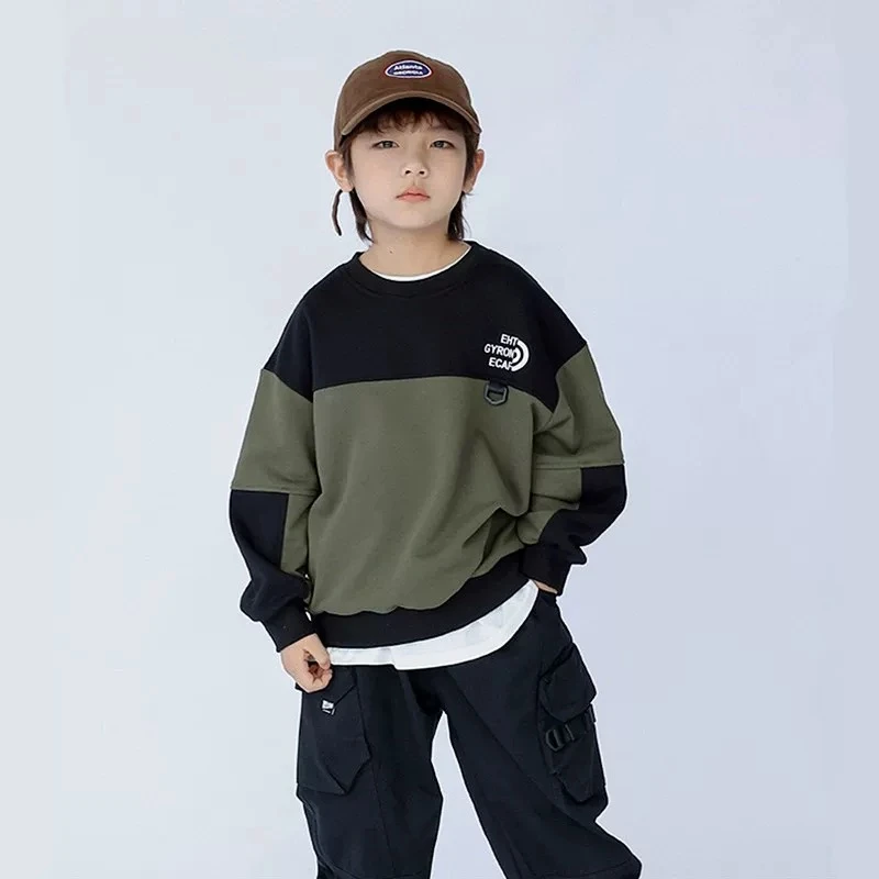 春秋潮款中小童撞色休闲卫衣（左胸印字母）