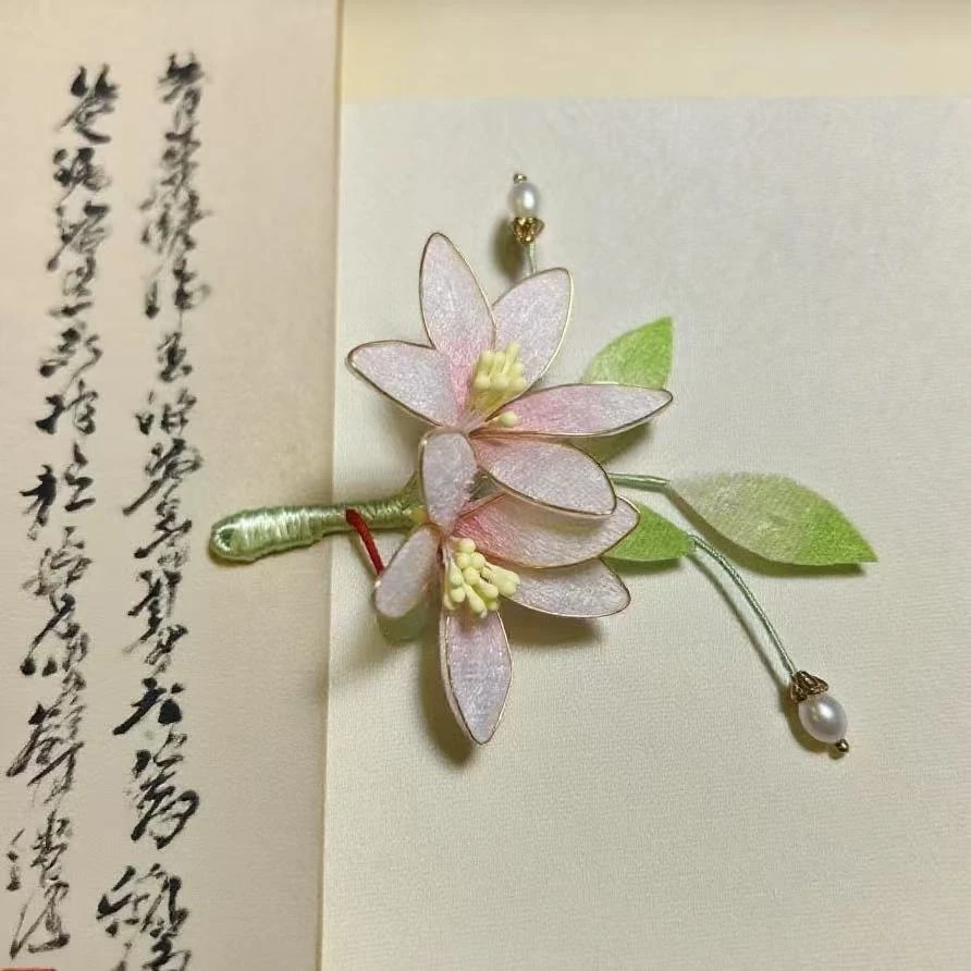 【云鬓花颜阁绒面发夹】桃华青绒非遗生蚕丝绒面古风饰品发饰B264