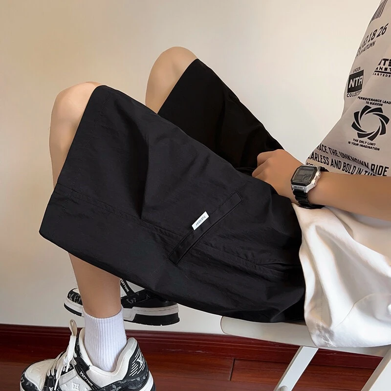 休闲短裤男士夏季薄款五分裤子男生杏色中裤运动高街裤衩工装裤