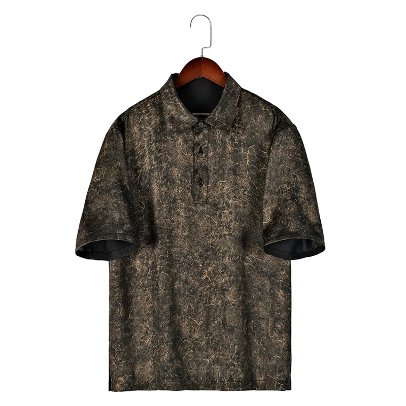 88350 男士双面POLO衫桑蚕丝鎏金绸缎香云纱夏季复古衬衣