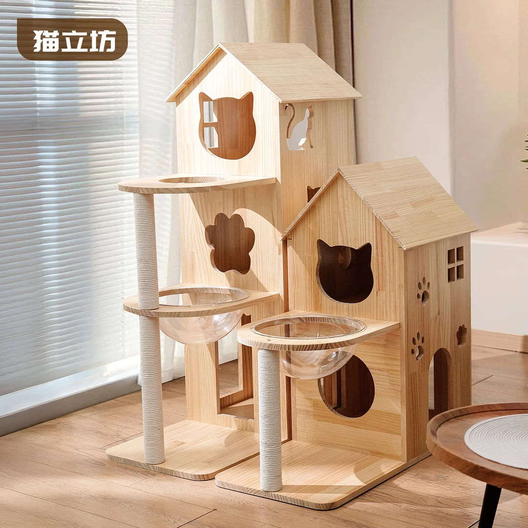 实木猫窝多层猫房子木质别墅四季通用室内猫舍太空舱设计猫咪专属