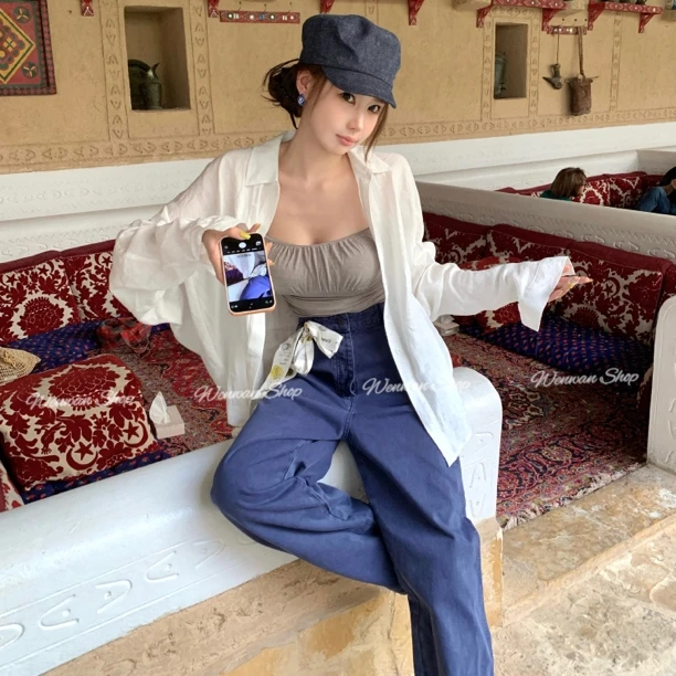 【初夏白月光】翻领白色长袖衬衫宽松休闲衬衫