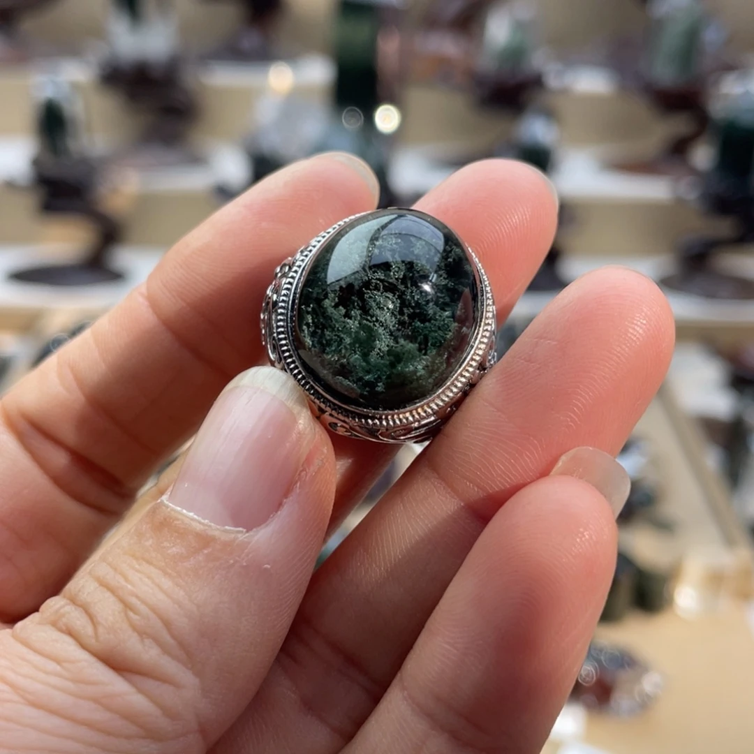 水晶银S925镶嵌戒指绿幽灵戒指