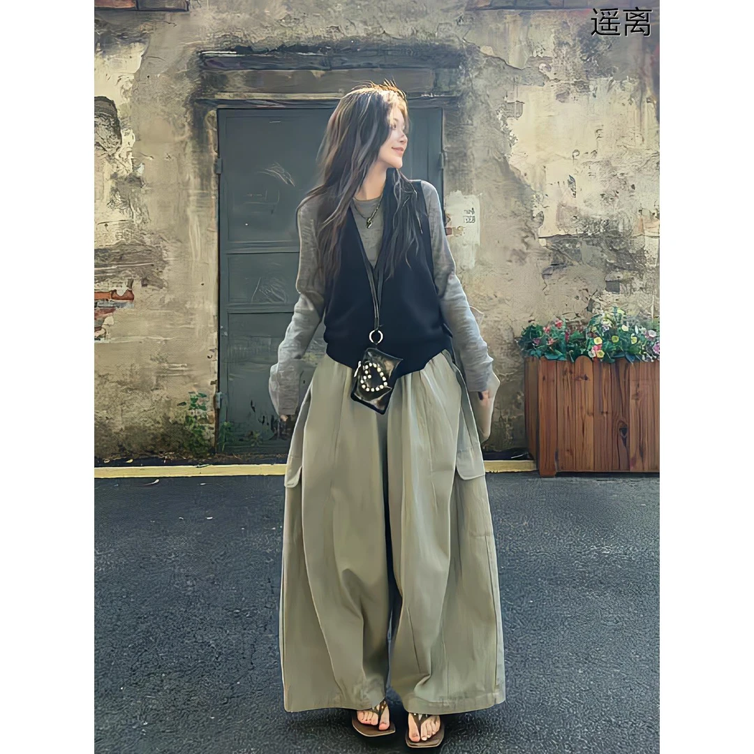 2025秋季新款韩系慵懒松弛感裤子时尚气质高级感显瘦休闲风阔腿裤