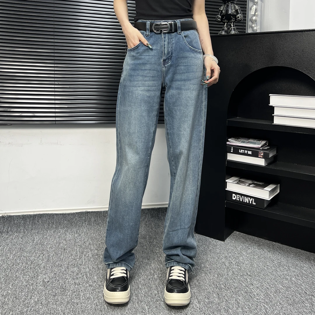 【MadeStyle】25春款深蓝休闲男女美式复古直筒牛仔裤水洗做旧宽松