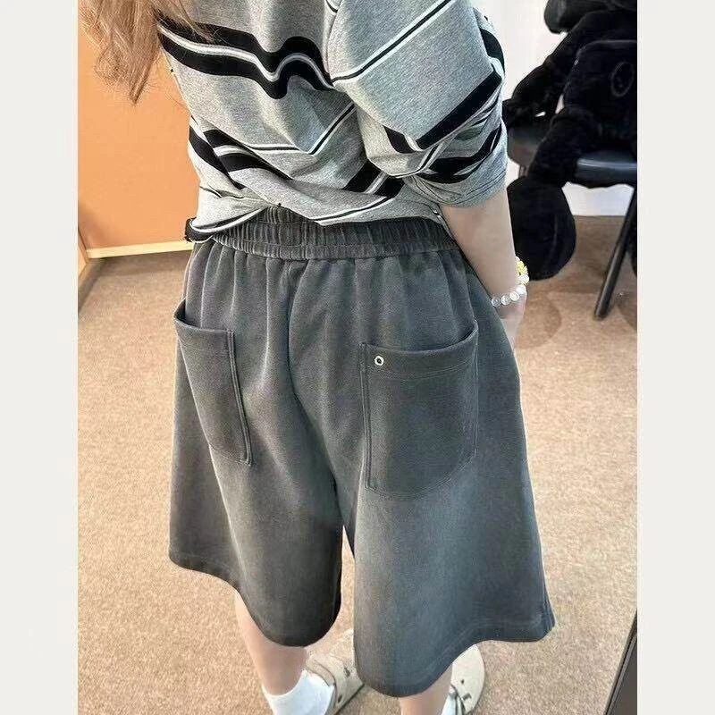 老钱风复古水洗做旧休闲短裤男款夏季重磅五分裤宽松阔腿运动裤子