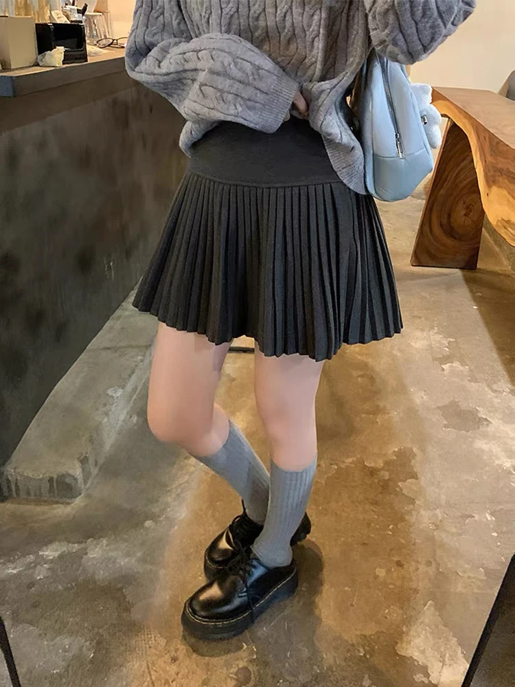 2025秋冬新款极简风百搭高腰显瘦裙子毛呢a字百褶裙半身裙女7125