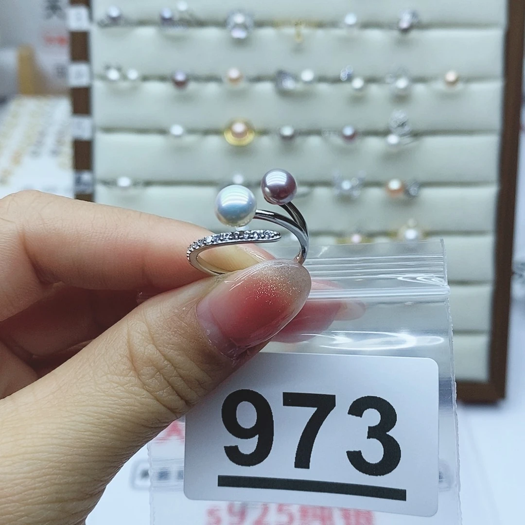淡水珍珠戒指银S925镶嵌得****绿973