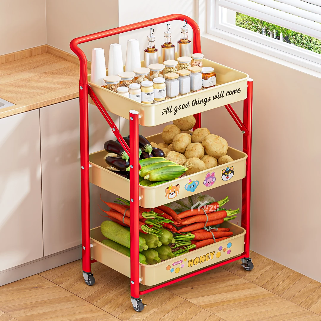 厨房小推车置物架多层可折叠厨房卧室移动落地书本零食收纳架子
