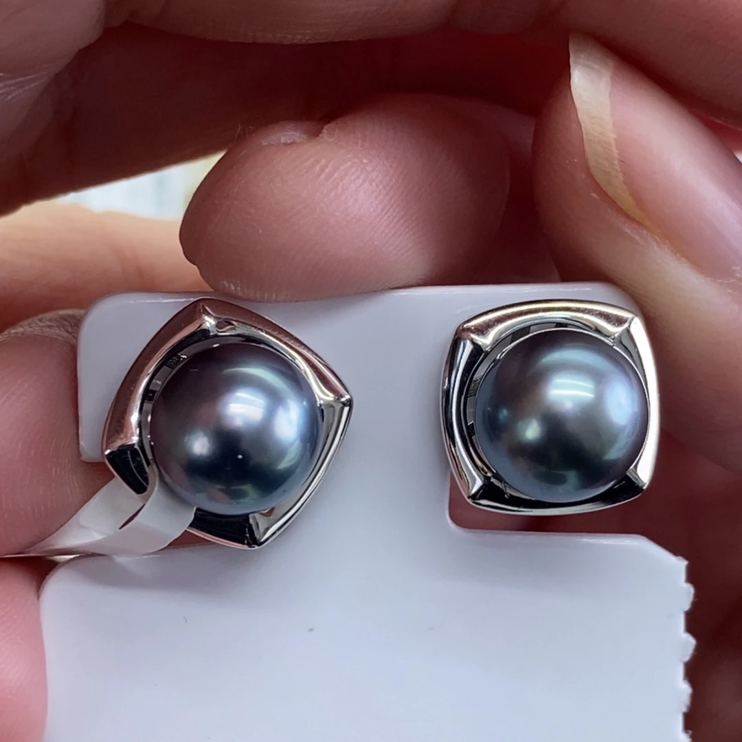 耳饰银S925镶嵌海水珍珠
