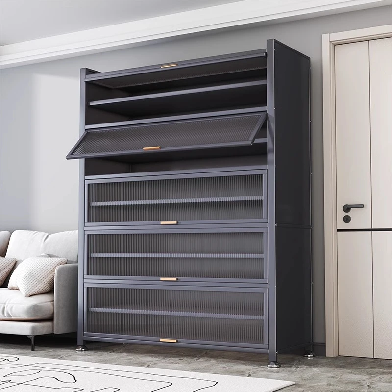 家用多层钢制鞋柜门口室内入户玄关铁艺收纳柜大容量防尘多功能柜