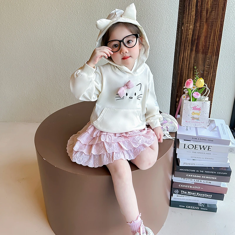 女童春秋季连帽kitty猫卫衣女宝宝夏装公主裙儿童上衣短裙童装潮