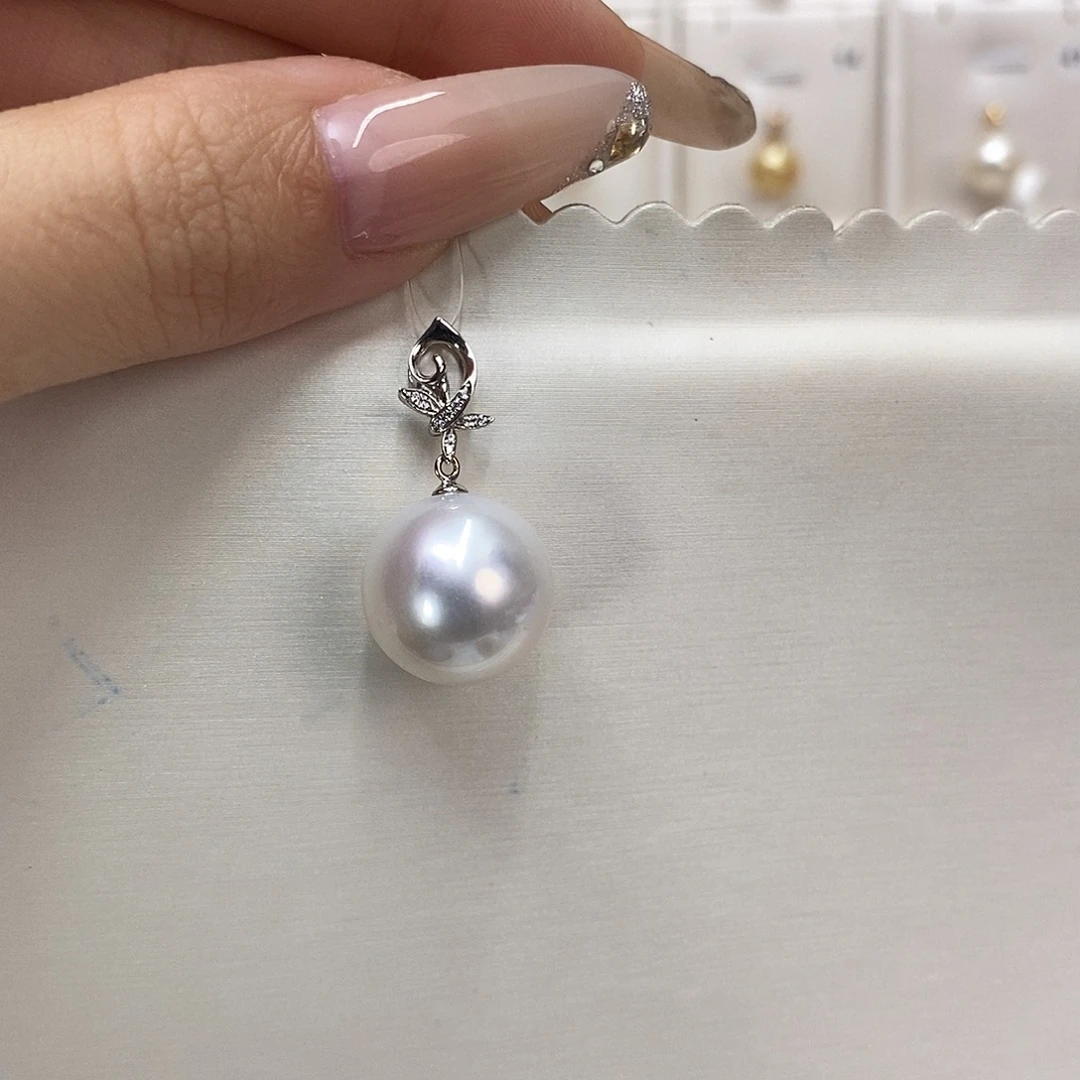 海水珍珠吊坠(不含链)18K金镶嵌澳白14-15