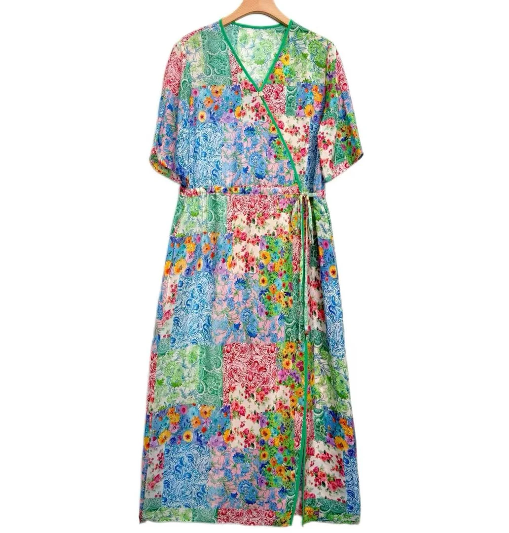 【多米拉】02925长款显瘦连衣裙轻奢气质碎花时尚高贵女装休闲夏季