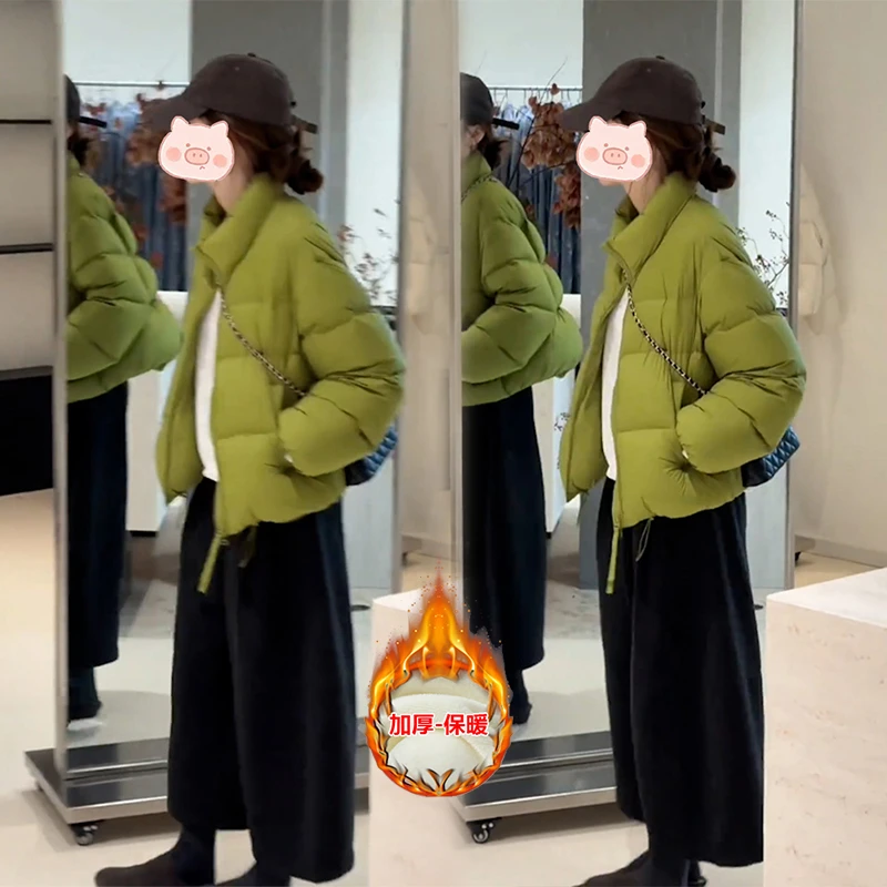 冬季新款穿搭时尚百搭套装纯色棉服外套搭配显瘦休闲裤两件套女潮