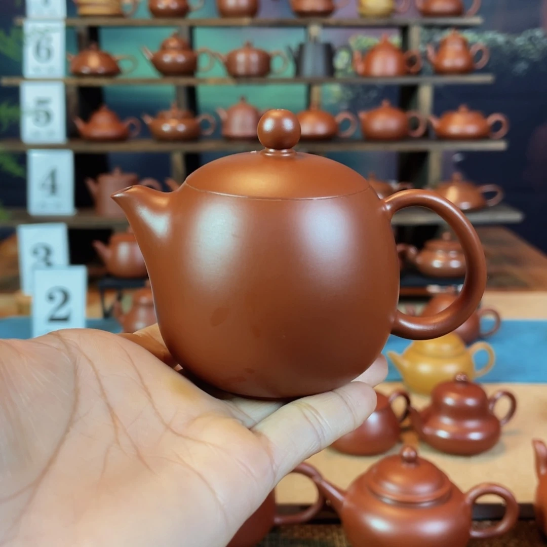 茶壶紫砂D****7潮州手工手拉朱泥龙蛋壶