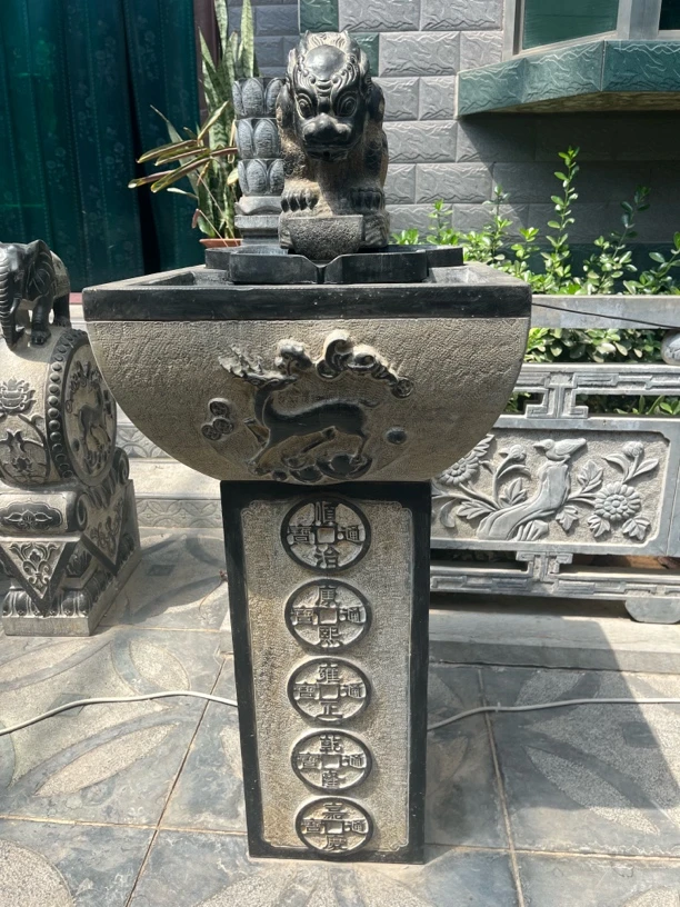 日进斗金寓意的山西青石流水摆件