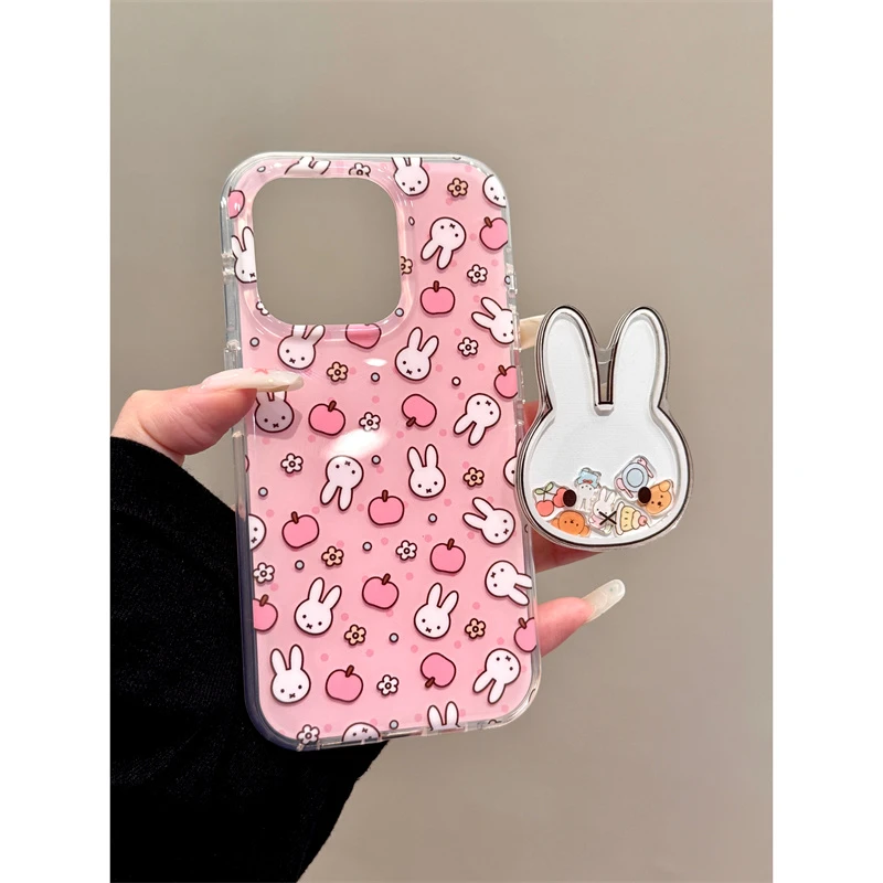 适用苹果iphone16promax花朵兔子15pro摇摇14支架13ins可爱手机壳