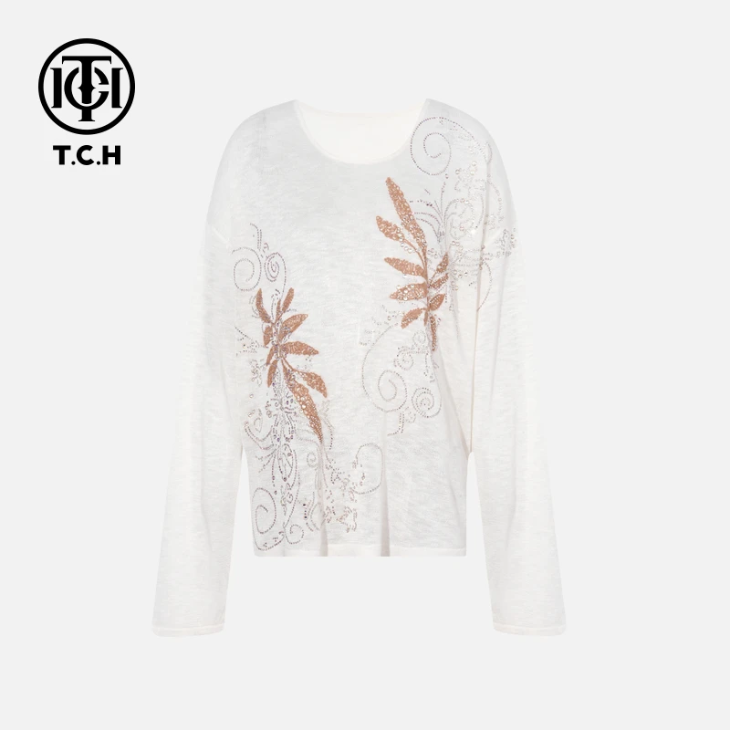 TCH私服烫钻工艺新时尚淑女百搭新潮流T恤女T75C09E5076轻奢tch