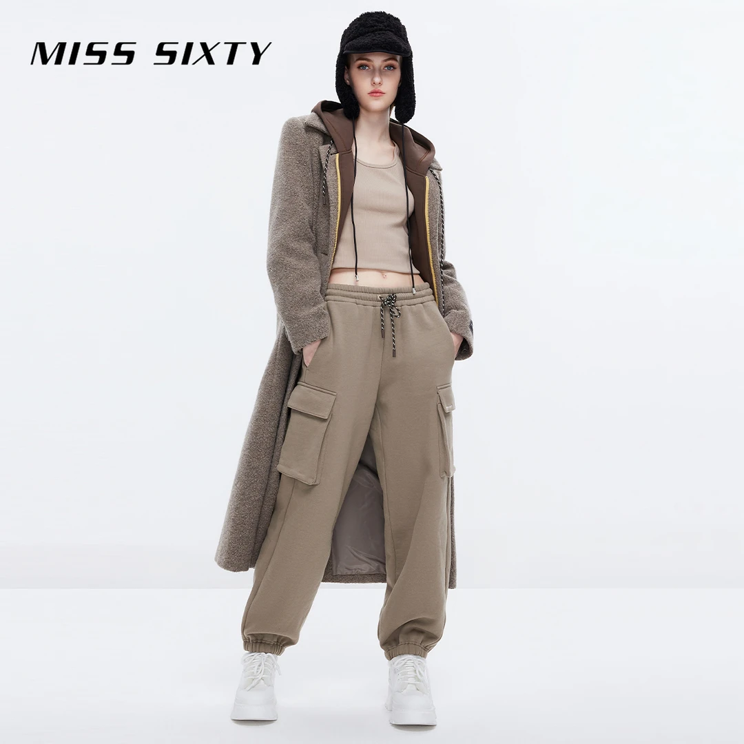 Miss Sixty新款呢料大衣女中长款外套女热力感