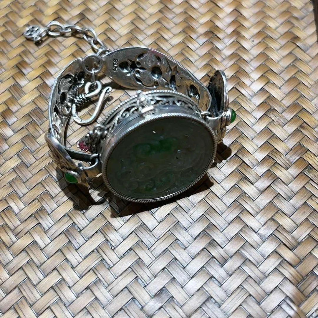 翡翠手链银S925镶嵌凡**墨个性十足时尚