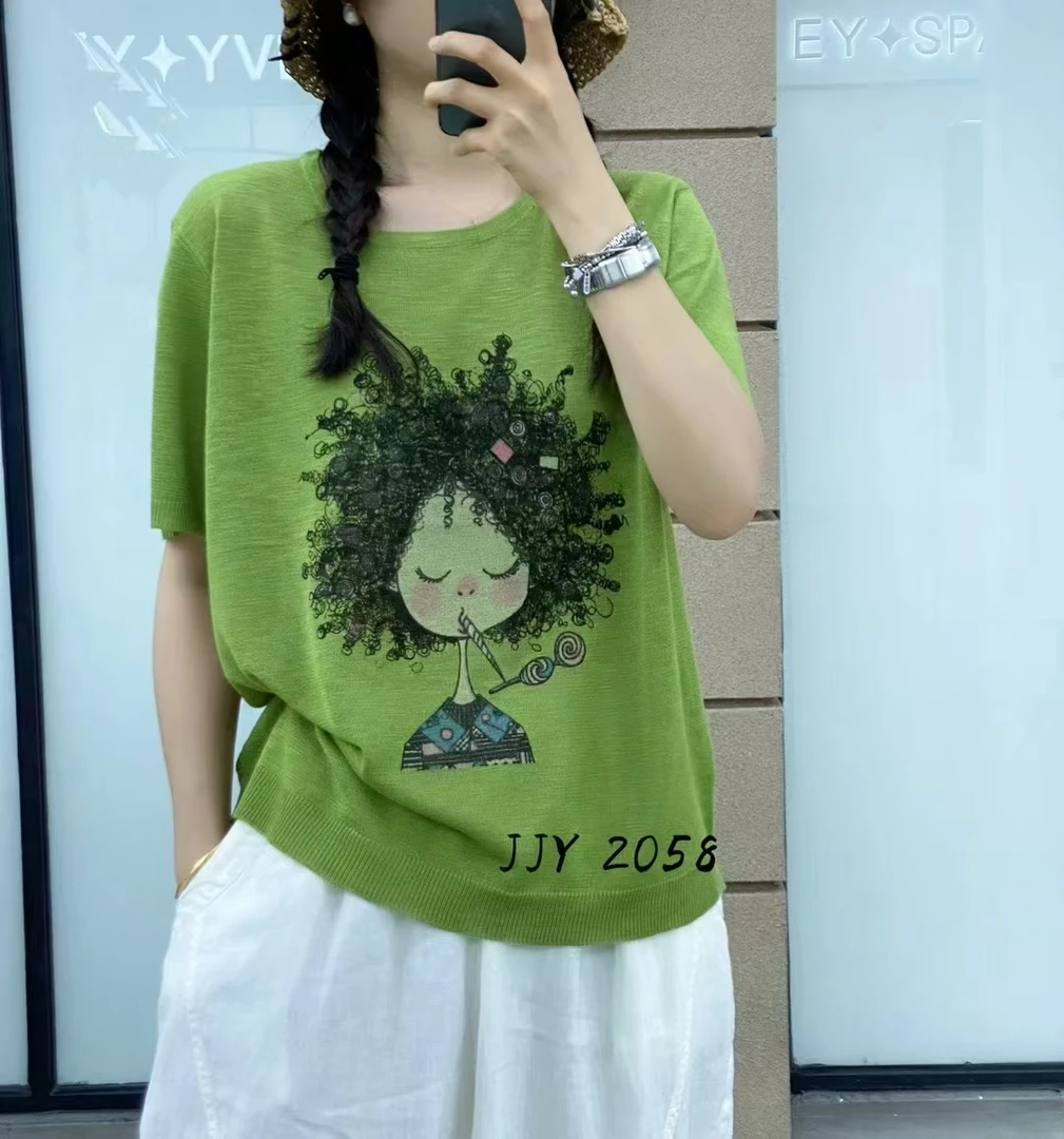 燕子家女士时尚重工夏季体恤印花