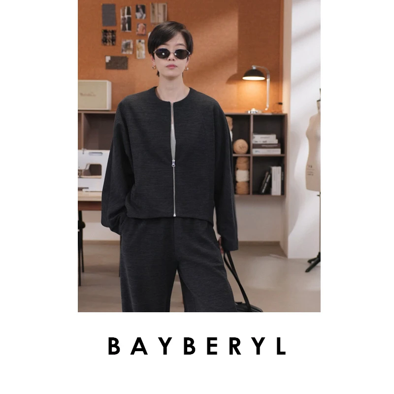 BAYBERYL老贝citygrey*分割通勤松弛拉链圆领秋外套9MF5G3144-8/3