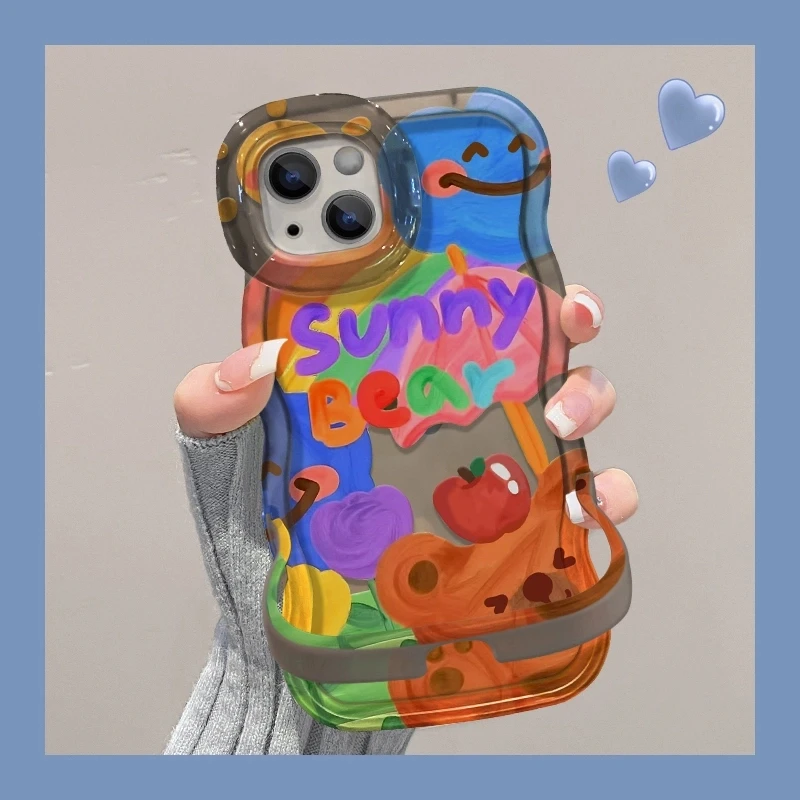 佳美萱满屏涂鸦熊适用iPhone16/15promax双支架手机壳苹果13/14