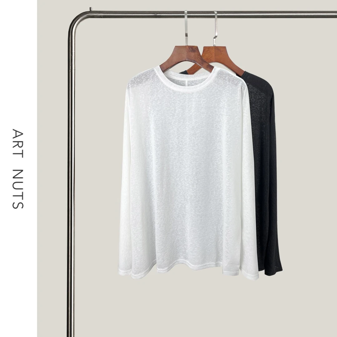 悦迷Art Nuts 简约的线条 薄款亲肤圆领显瘦宽松休闲长袖上衣