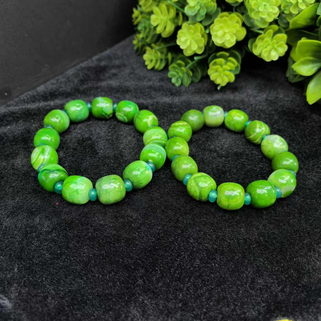 S7240【玉甲珠宝】玄武益母草玛瑙绿桶珠手串-多样性发货只发一件