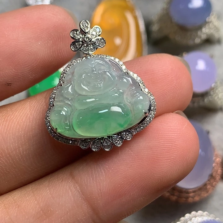 银S925镶嵌翡翠耳饰天然翡翠银镶吊坠