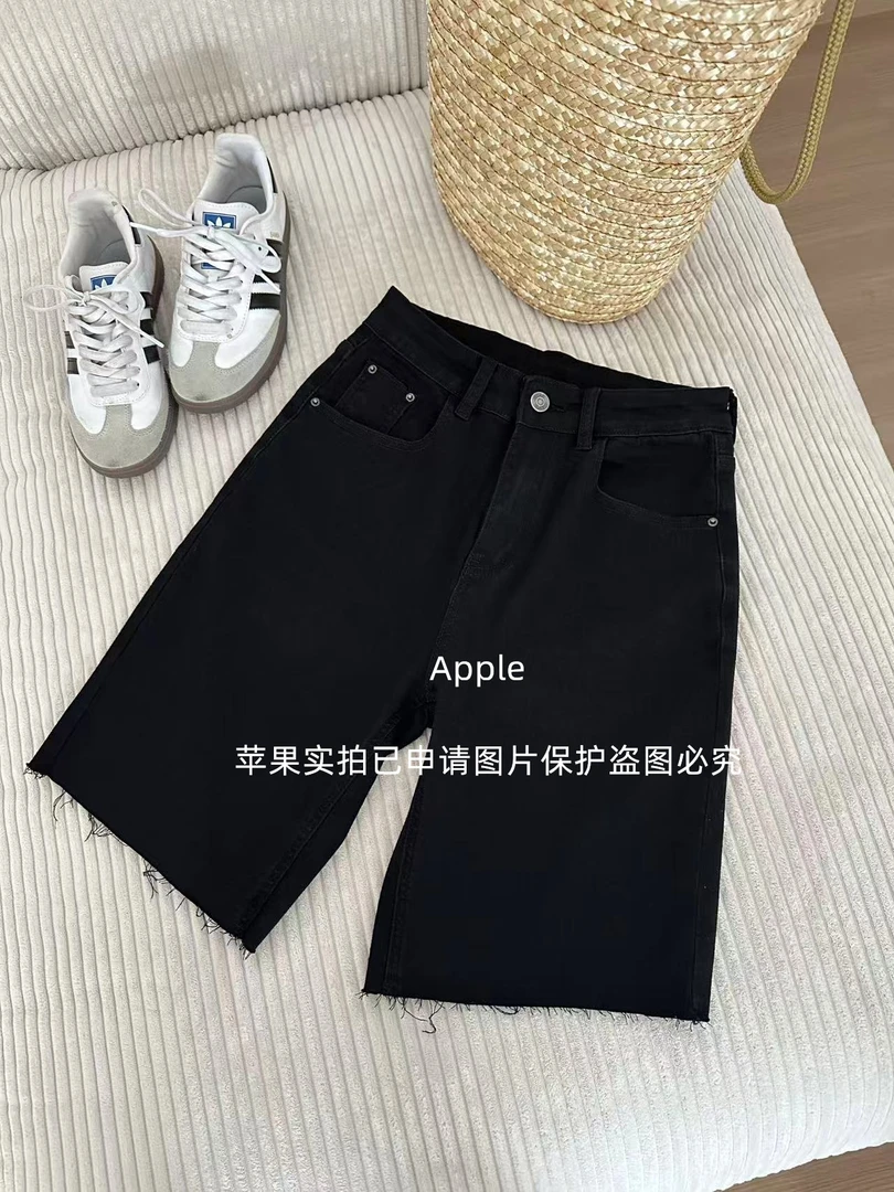 【苹果推荐】夏季新款百搭休闲黑色五分弹力牛仔短裤骑行裤