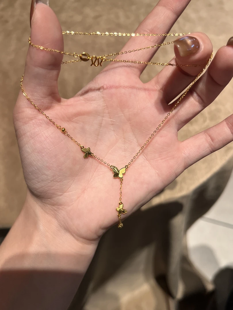 琳琳珠宝  圣诞节系列 5g黄金三只镭射蝴蝶套链（足金999）