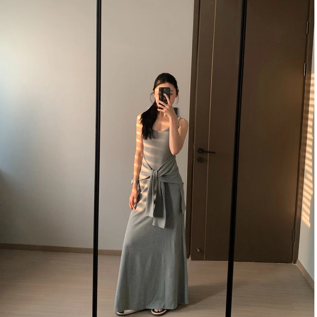 干敏皮【简约灰语】假两件连衣裙 百搭简约时尚纯色显瘦优雅