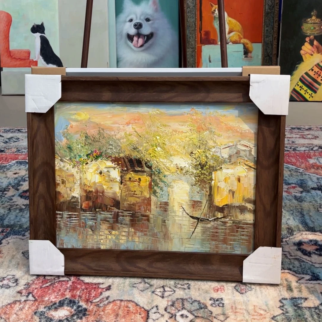 油画江南水乡手绘油画带框40×50